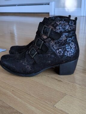 Remonte Black Floral Ankle Boots Size 38
